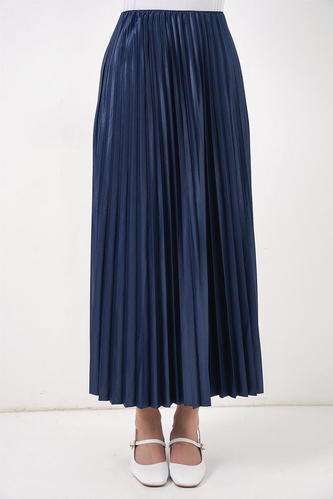 Bigdart Leather Look Pleated Skirt Navy Blue Wholesale Clothing Spring