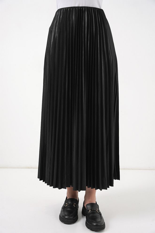Bigdart Leather Look Pleated Skirt Black Wholesale Clothing Spring