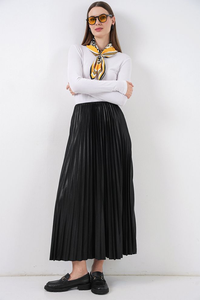 Bigdart Leather Look Pleated Skirt Black Wholesale Clothing Formal