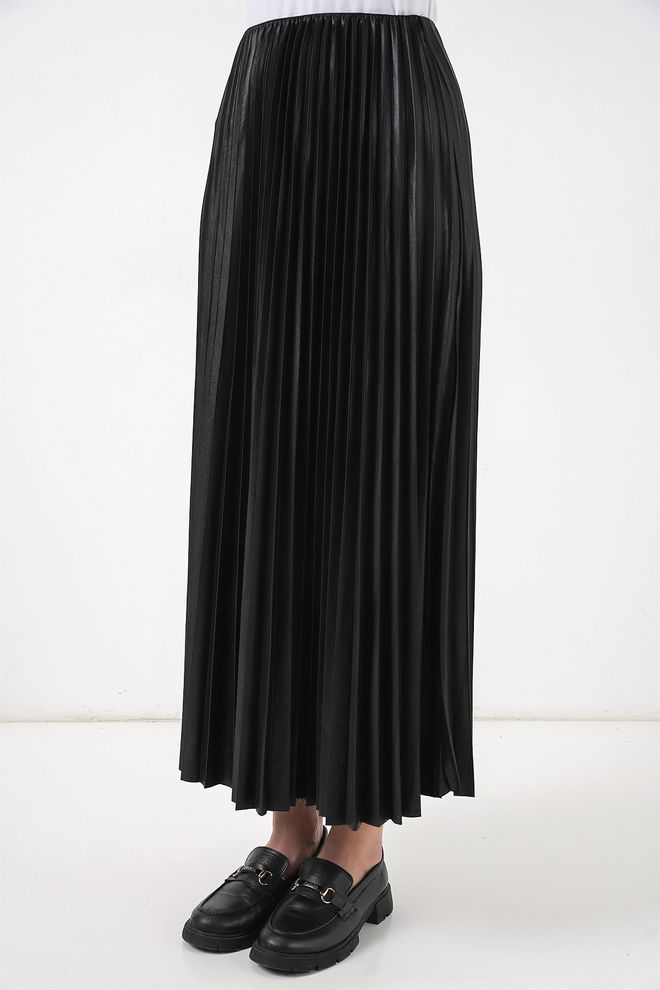 Bigdart Leather Look Pleated Skirt Black Wholesale Clothing Polyester