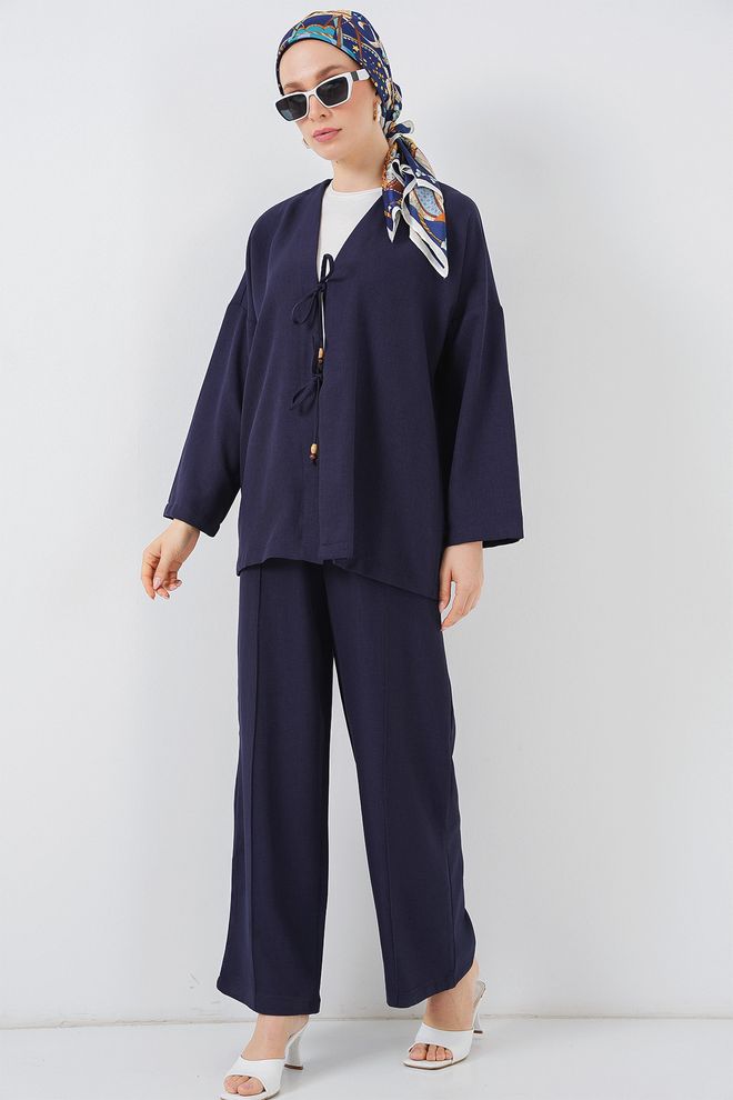 Bigdart Navy Blue Oversized Fit Tie Closure Suit Wholesale Clothing Modest