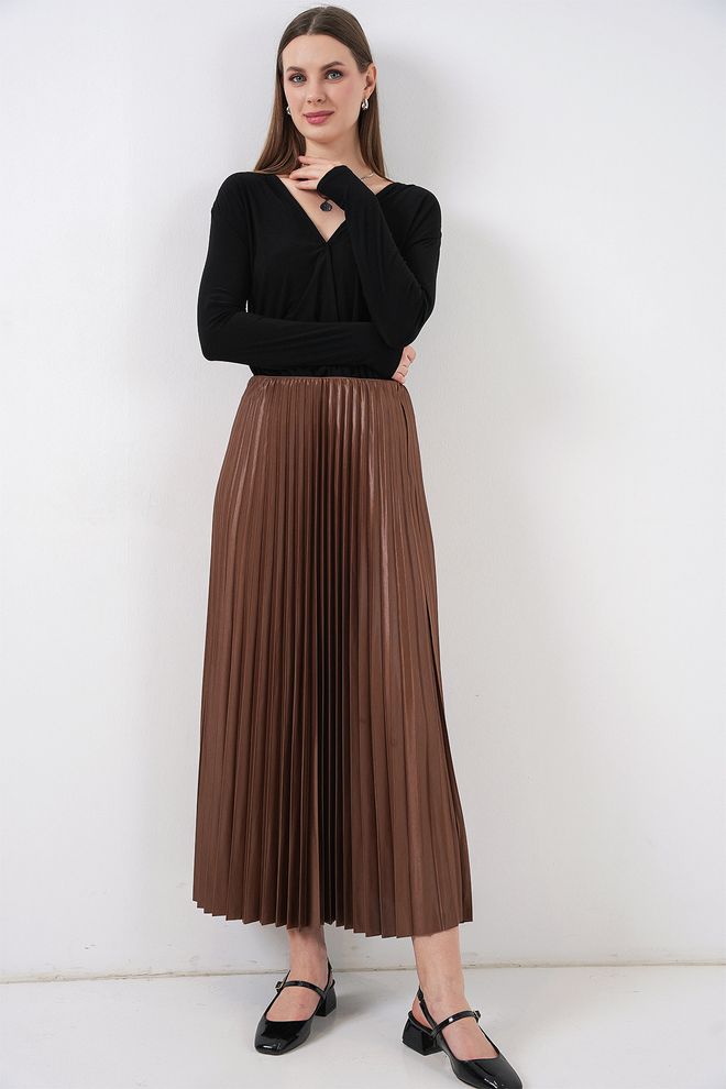 Bigdart Brown Elegant Pleated Maxi Skirt High Waist Wholesale Clothing Formal