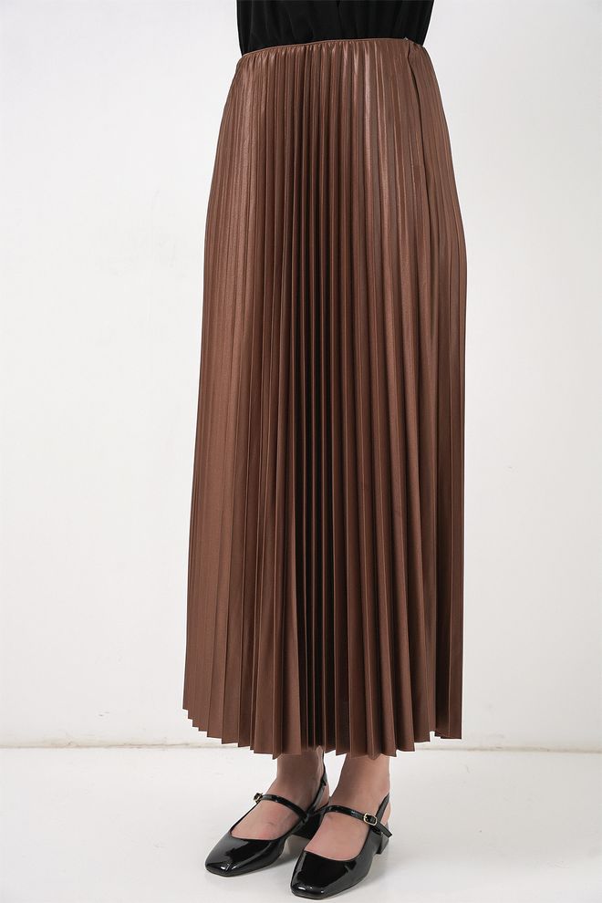 Bigdart Brown Elegant Pleated Maxi Skirt High Waist Wholesale Clothing Polyester