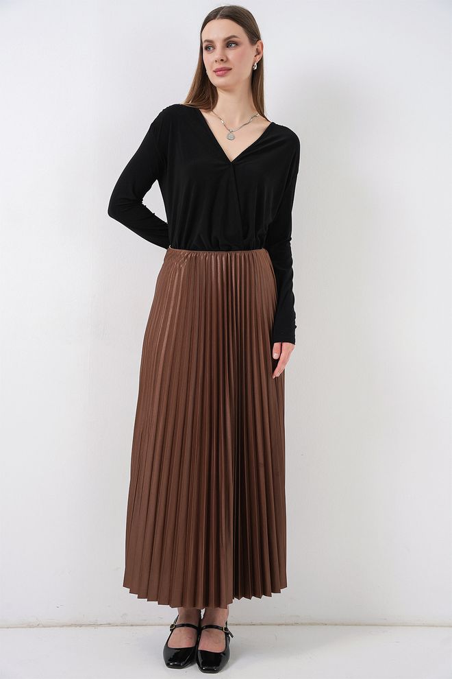 Bigdart Brown Elegant Pleated Maxi Skirt High Waist Wholesale Clothing Work