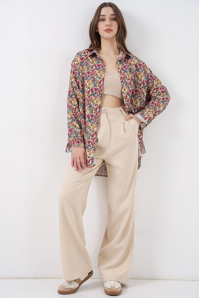 Bigdart Beżowa Kwiatowa Koszula Oversize Hurtowa sprzedaż odzieży 1