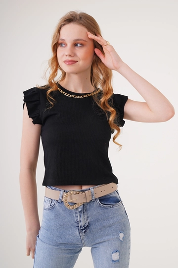 A wholesale clothing model wears  Blouse - Black
, Turkish wholesale Blouse of Bigdart
