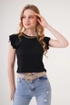 A wholesale clothing model wears 42884-blouse-black, Turkish wholesale  of 