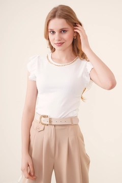 A wholesale clothing model wears 42885 - Blouse - White, Turkish wholesale Blouse of Bigdart