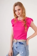 A wholesale clothing model wears 42888-blouse-fuchsia, Turkish wholesale  of 