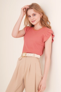 A wholesale clothing model wears 42890 - Blouse - Dried Rose, Turkish wholesale Blouse of Bigdart