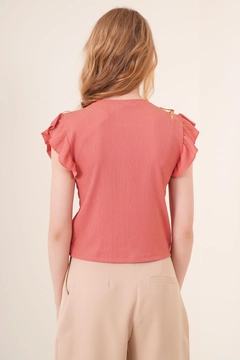 A wholesale clothing model wears 42890 - Blouse - Dried Rose, Turkish wholesale Blouse of Bigdart