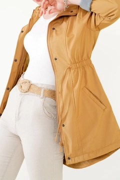 A wholesale clothing model wears 42988 - Trench Coat - Camel, Turkish wholesale Trenchcoat of Bigdart