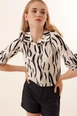 A wholesale clothing model wears 43463-shirt-cream, Turkish wholesale  of 