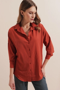 A wholesale clothing model wears 43493 - Shirt - Tile, Turkish wholesale Shirt of Bigdart