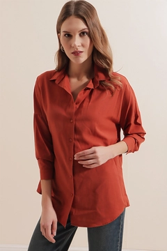A wholesale clothing model wears 43493 - Shirt - Tile, Turkish wholesale Shirt of Bigdart
