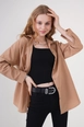 A wholesale clothing model wears 43500-shirt-camel, Turkish wholesale  of 