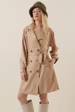 A wholesale clothing model wears 43723 - Trench Coat - Mink, Turkish wholesale Trenchcoat of Bigdart