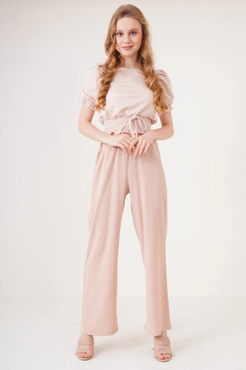 A wholesale clothing model wears  Trousers - Biscuit Color
, Turkish wholesale Pants of Bigdart