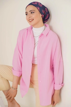 A wholesale clothing model wears 43007 - Shirt - Pink, Turkish wholesale Shirt of Bigdart
