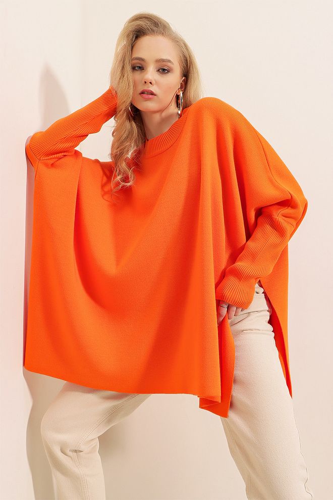 Bigdart Sveter na pončo Oranžová Veľkoobchod s oblečením Akryl