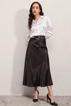A wholesale clothing model wears 43129 - Skirt - Black, Turkish wholesale Skirt of Bigdart