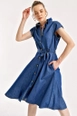 A wholesale clothing model wears 43185-denim-dress-navy-blue, Turkish wholesale  of 