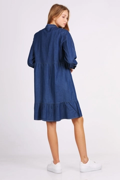 A wholesale clothing model wears 43218 - Denim Dress - Dark Blue, Turkish wholesale Dress of Bigdart