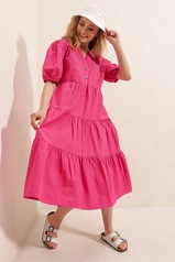 A model wears 43219 - Dress - Fuchsia, wholesale undefined of Bigdart to display at Lonca