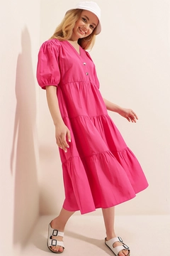 Модел на дрехи на едро носи 43219 - Dress - Fuchsia, турски едро рокля на Bigdart