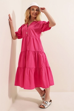Veleprodajni model oblačil nosi 43219 - Dress - Fuchsia, turška veleprodaja Obleka od Bigdart