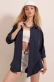 A wholesale clothing model wears 46560-shirt-navy-blue, Turkish wholesale  of 