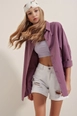 A wholesale clothing model wears 46628-shirt-dark-lilac, Turkish wholesale  of 
