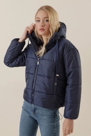 A model wears 46759 - Coat - Navy Blue, wholesale Coat of Bigdart to display at Lonca
