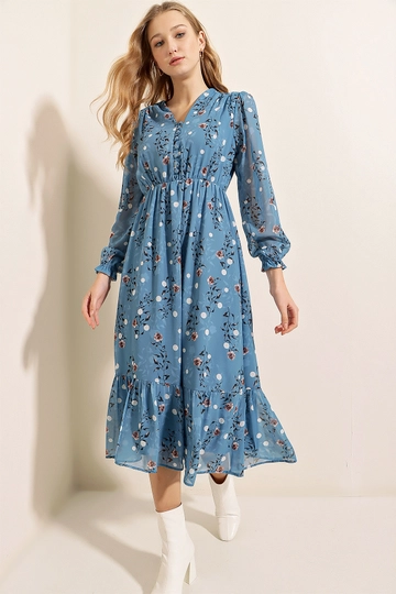 A wholesale clothing model wears  Dress - Blue
, Turkish wholesale Dress of Bigdart
