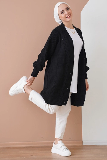 Hurtowa modelka nosi  Kardigan - Czarny
, turecka hurtownia Sweter rozpinany firmy Bigdart