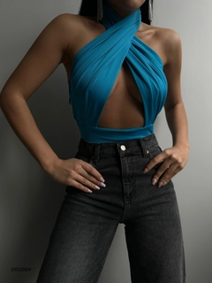A wholesale clothing model wears BLA10123 - Bodysuit - Blue, Turkish wholesale Bodysuit of Black Fashion