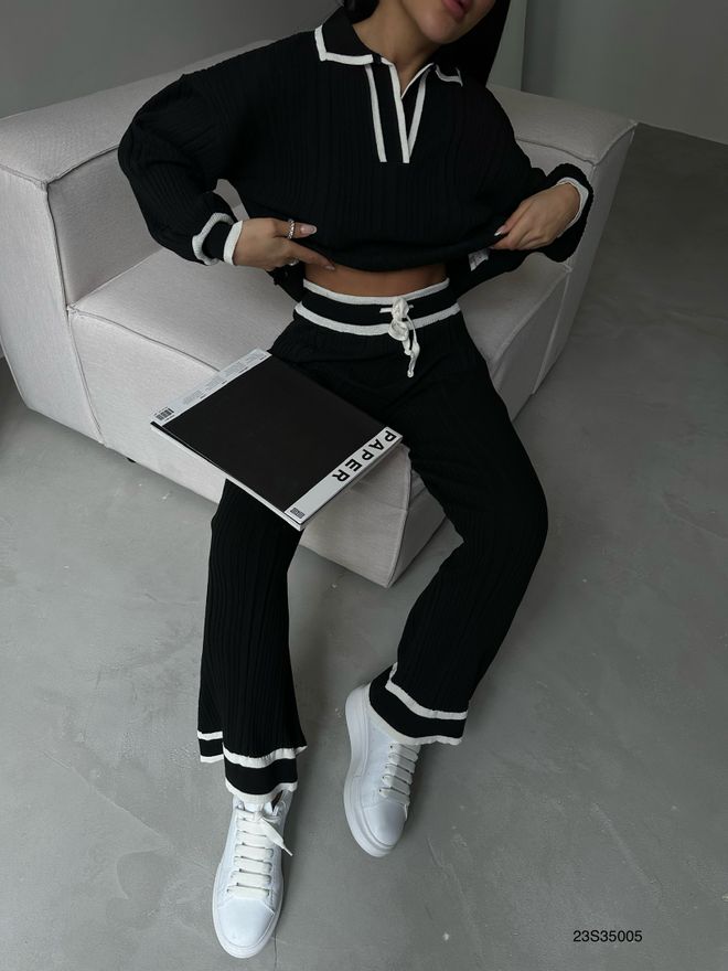 Black Fashion Costum Negru Îmbrăcăminte cu ridicata Bumbac