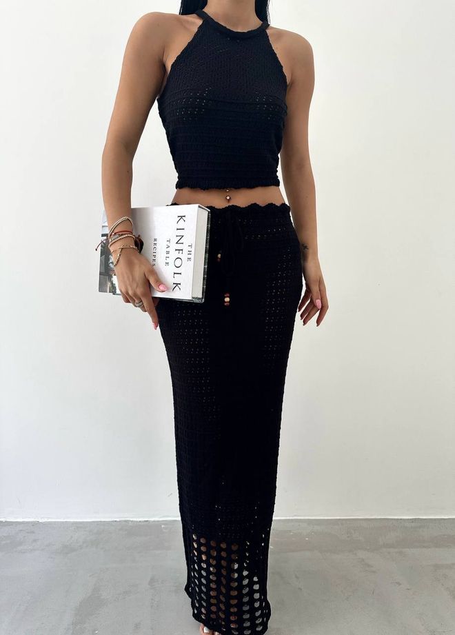Black Fashion Traje De Punto Con Flecos Negro Ropa al por mayor Casual