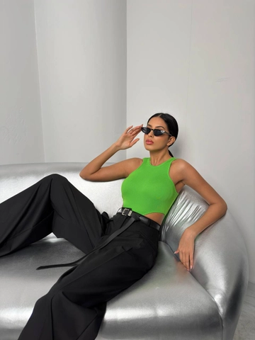 A wholesale clothing model wears  Window Detail Swimming Bodysuit - Lime
, Turkish wholesale Bodysuit of Black Fashion
