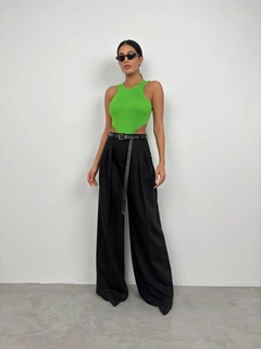 A wholesale clothing model wears bla11441-window-detail-swimming-bodysuit-lime, Turkish wholesale Bodysuit of Black Fashion
