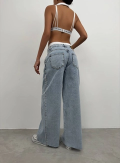 Ein Bekleidungsmodell aus dem Großhandel trägt bla11491-elastic-boxer-low-waist-jean-double-set-blue, türkischer Großhandel Jeans von Black Fashion