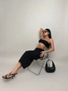 A wholesale clothing model wears bla11560-strapless-textured-crop-top-with-strap-detail-black, Turkish wholesale  of 