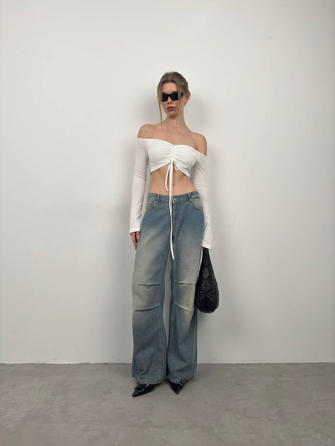 Black Fashion Μπλούζα Boat Neck Lift Εκρού Χονδρικό εμπόριο ενδυμάτων Κομψό