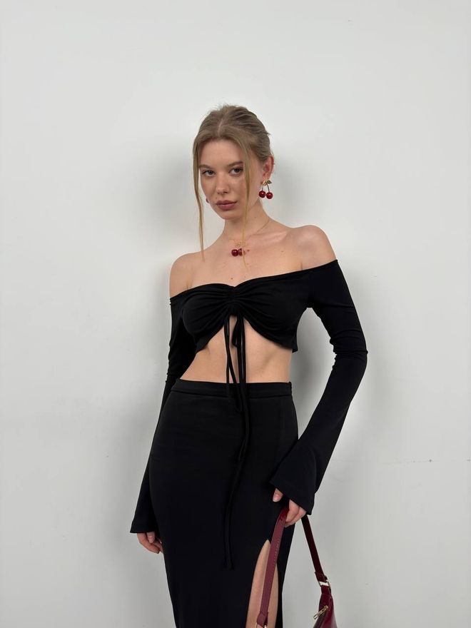 Black Fashion Chemisier Rehaussé À Col Bateau Noir Vêtements en gros Élégant