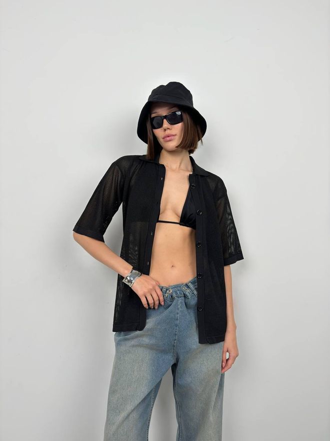 Black Fashion Camicetta In Rete Con Collo Alto Nera Abbigliamento all'ingrosso Casuale