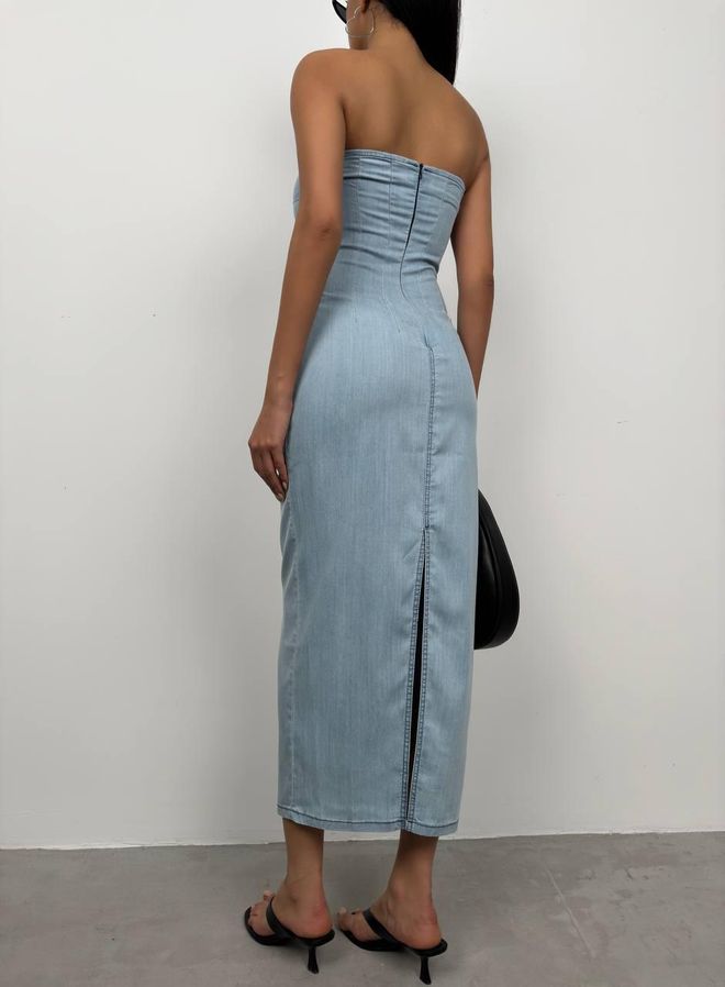 Black Fashion Strapless Denim Dress Light Blue Wholesale Clothing Birthday