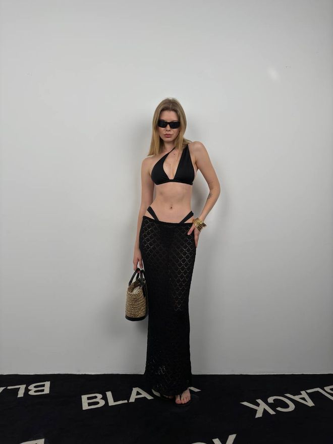 Black Fashion Maxi lengte Opengewerkte Rok Zwart Groothandel Kleding Sexy