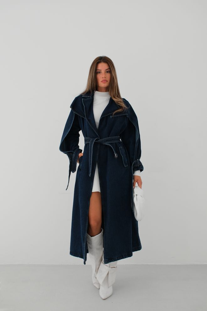 Black Fashion Jeans Trenchcoat – Marineblau Großhandelskleidung Modest