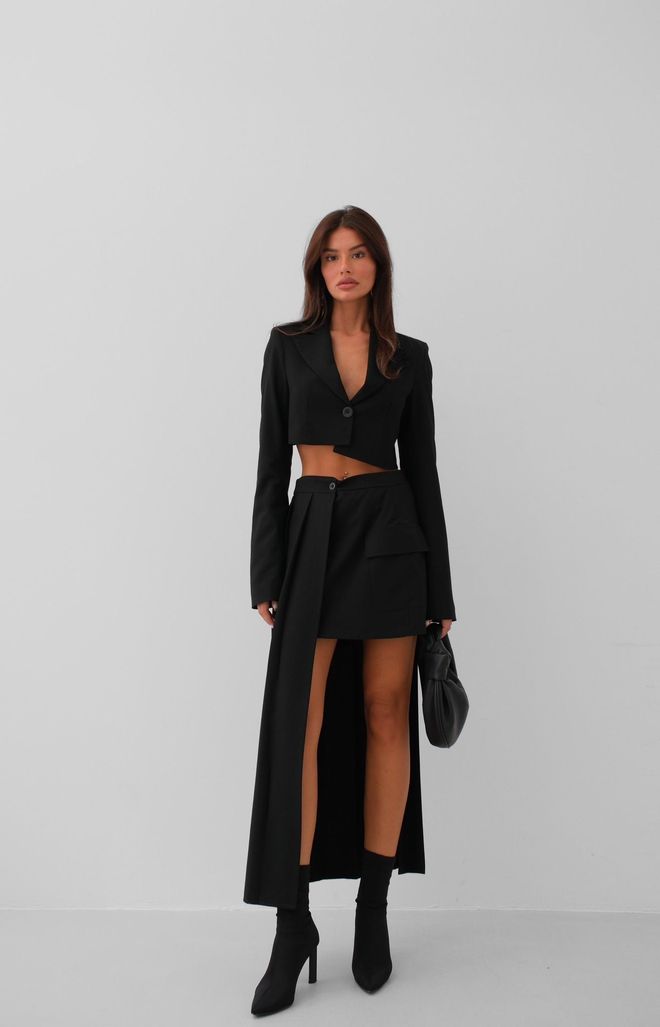Black Fashion Chaqueta Asimétrica Con Un Solo Botón Negro Ropa al por mayor Elegante