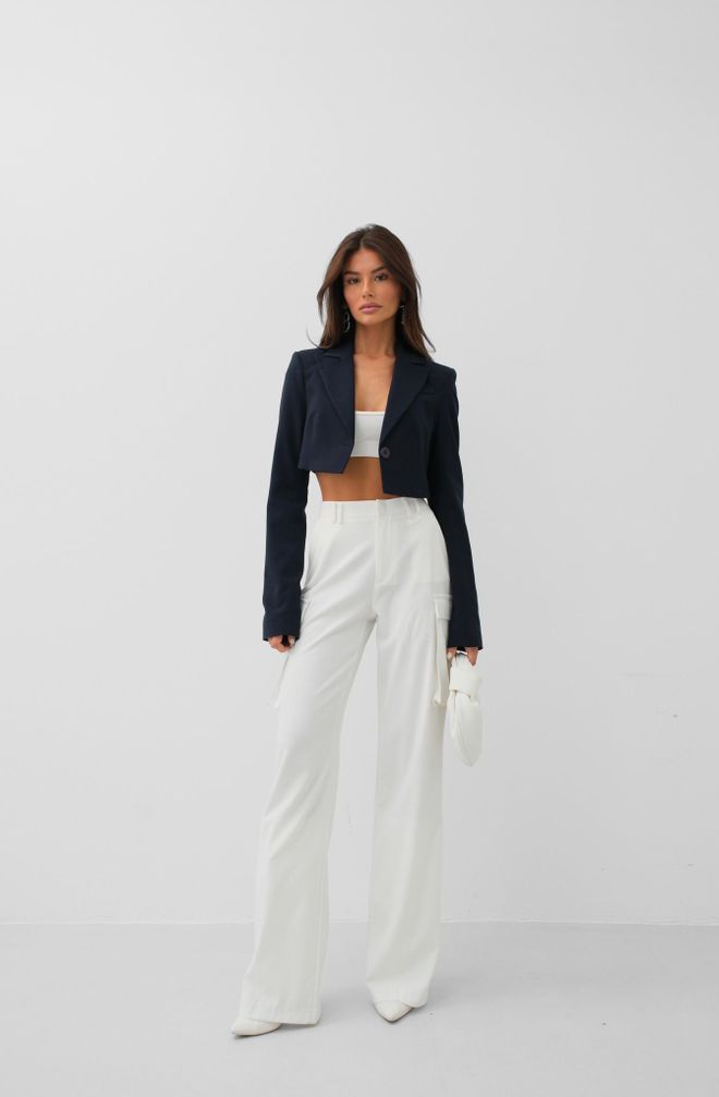 Black Fashion Asymmetrische Jacke Mit Einem Knopf – Marineblau Großhandelskleidung Elegant